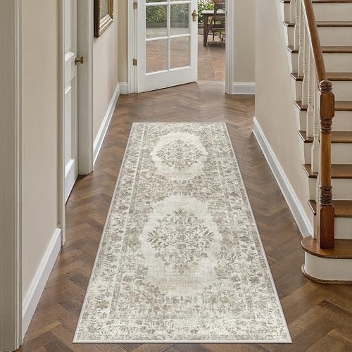 PureCozy 2x5 Washable Runner Rug Kitchen Cream Beige Vintage Long Carpet - color: Vintage Beige/Cream, size: 2' x 5' (Runner)