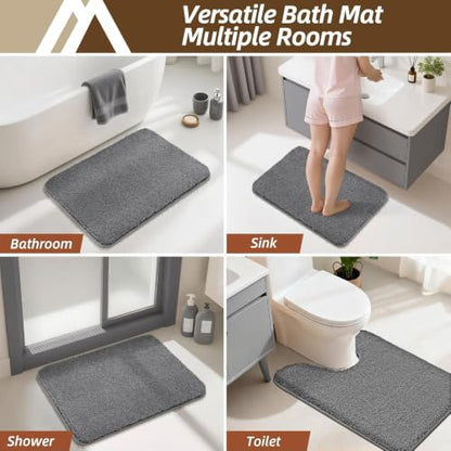 COSYHOMEER Extra Thick Bath Rug for Bathroom NonSlip BathMat 20x32Dark Grey - color: Dark Grey, size: 1'8" X 2'8" (Rectangular)