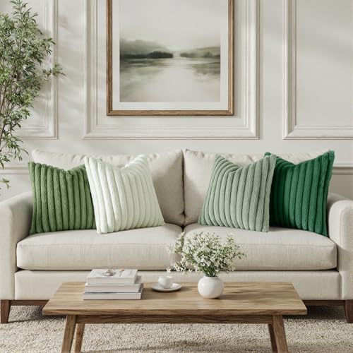 MIULEE Faux Fur Plush Decorative Throw Pillow Covers 18x18, Green - color: Green, size: 18" x 18" (Pack of 4)