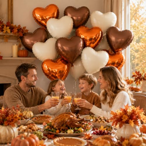 Orange White Brown Heart Balloons,12Pcs 18Inch Heart Shaped Balloons - color: Orange White Brown