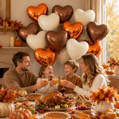 Orange White Brown Heart Balloons,12Pcs 18Inch Heart Shaped Balloons - color: Orange White Brown