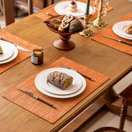 KXN Placemats Set of 4, Durable Dual-Layer Fabric Table Mats, Orange - color: Orange