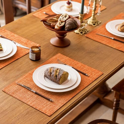 KXN Placemats Set of 4, Durable Dual-Layer Fabric Table Mats, Orange - color: Orange