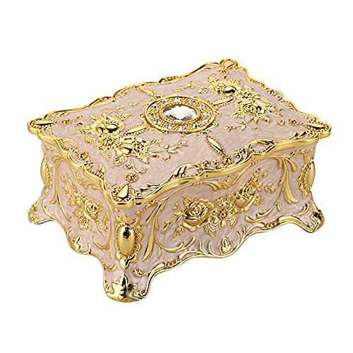 Hipiwe Hipiw Vintage Metal Jewelry Box Organizer for Women, 4.9"x3.4"x2.7" - color: Beige, size: Medium