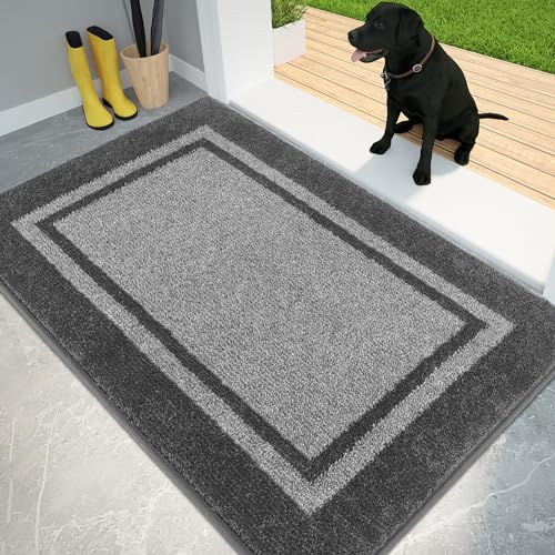 PURRUGS Dirt Trapping Indoor Door Mat, 34" x 60", Light Grey & Dark Grey | Machine Washable, Non-Slip, Waterproof TPR Backing, Super Absorbent, Low Profile, Entryway Rug for Muddy Paws and Shoes - color: Light Grey & Dark Grey, size: 34" X 60"