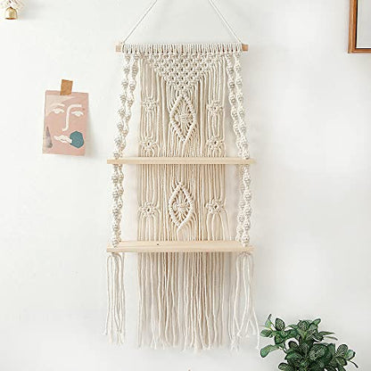 Macrame Wall Hanging Shelf,Boho Woven Tassel Shelves Plant Holder - color: 2t
