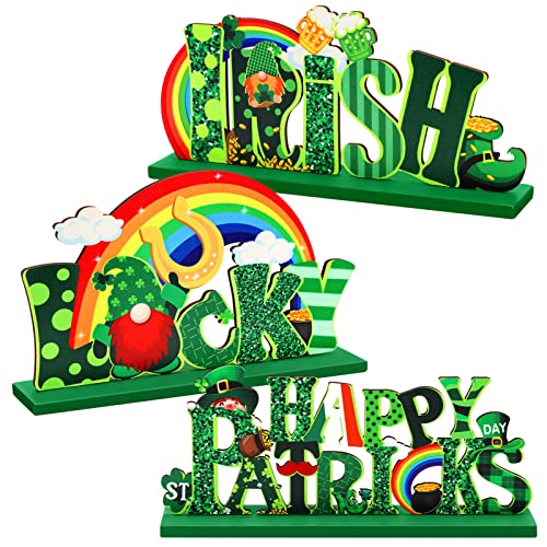 Hommtina 3 Pcs St. Patrick's Day Table Decoration Shamrock Sign Table Centerpiece - style: St patricks day decorations