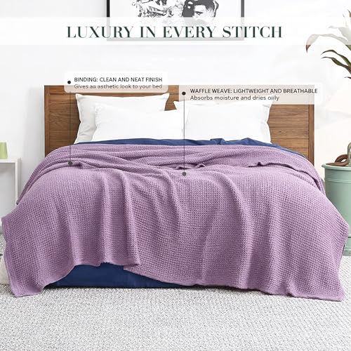 100% Cotton Waffle Weave Blanket for Hot Sleepers, Twin 92" x 68" - color: Lavender, size: Twin(92"x68")