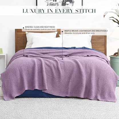100% Cotton Waffle Weave Blanket for Hot Sleepers, Queen 90" x 92" - color: Lavender, size: Queen(92"x90")
