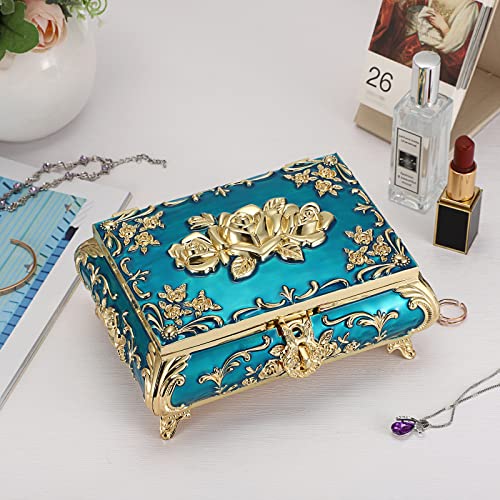 Hipiwe Vintage Jewelry Box Large Trinket Organizer Jewelry Keepsake Boxes - color: Blue, size: Large