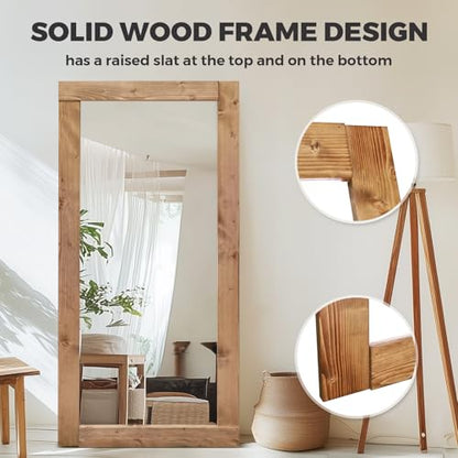 71x32in Full Length Mirror, Solid Wood Convex Frame, Light Brown - color: Light Brown-convex Frame, size: 71"L x 32"W