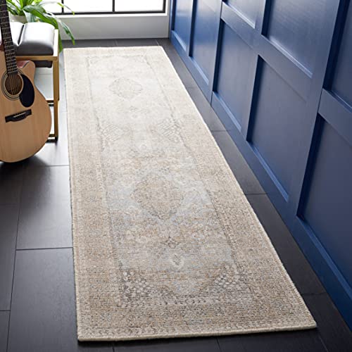 SAFAVIEH Restoration Vintage Collection Area Rug - 2'3" x 13' Runner, Beige/Sand, Geometric Design, Ideal for High Traffic Areas in Living Room, Bedroom, Dining (RVT703B) - size: 2'3" x 13' (Runner)
