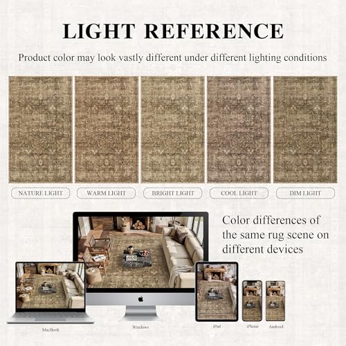8x10 Washable Living Room Area Rug Non-Slip Retro Brown Large Carpet - color: Accent | Brown, size: 8' x 10' (Rectangular)