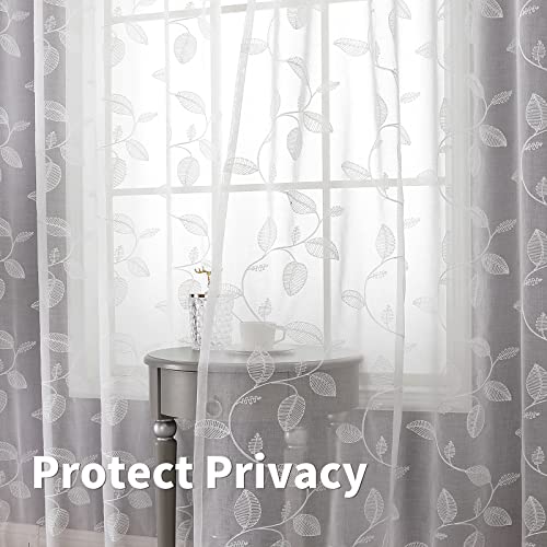 BGment White Sheer Curtains 84 Inches Long 2 Panels - color: White-leaf, size: 52"W x 84"L (Pack of 2)