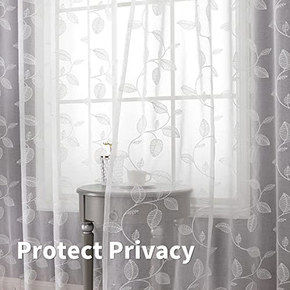 BGment White Sheer Curtains 63 Inches Long Living Room 2 Panels - color: White-leaf, size: 42"W x 63"L (Pack of 2)