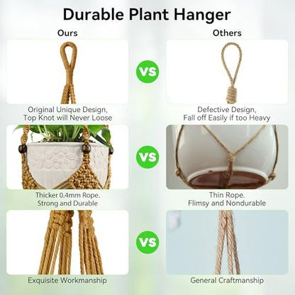 USLAI Macrame Plant Hanger, for Up to 6.5 Inch Pots, 35 Inch, Tan, 2 Pack - color: 35+35 Inch - Tan