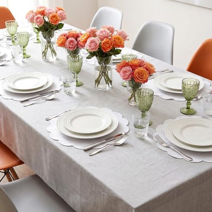 Qinyoung 6 Pieces White Cotton Placemats 13.8 Inch Scalloped placemats - size: 13.8 Inches, style: Solid Color