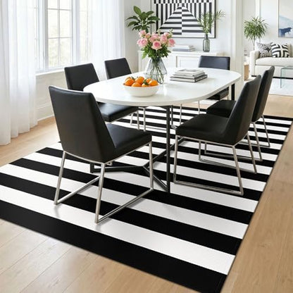 KOZYFLY Black White Rug 5x7 Area Rug Woven Striped Living Room Rugs - color: Black and White, size: 5' x 7' (Rectangular)