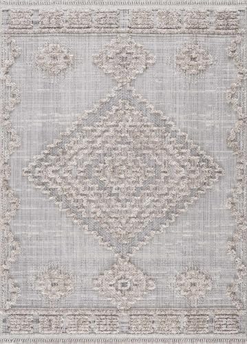 Hauteloom Aria Hallway, Kitchen Runner Rug - Medallion Diamond Geometric Border Distressed - Bohemian Transitional Tribal Boho Traditional - Charcoal, Cream, Beige, Gray, Light - 2'7" x 10' - color: Charcoal, Cream, Beige / Ampusungan, size: 2'7" x 10' (R