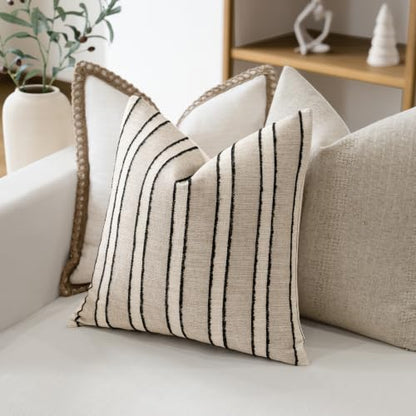 FIOUOVO Striped Linen Throw Pillow Covers 24x24 Set of 2, Beige - color: Beige, size: 24" x 24" (Pack of 2)