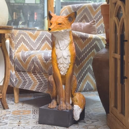 GENUINQ 30'' H Sitting Fox Statue Sculpture Garden Outdoor Decor