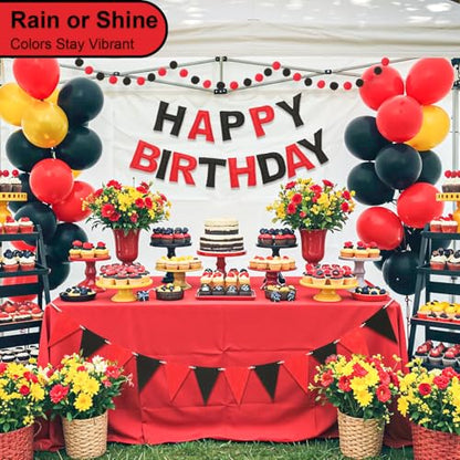 Pre-Strung Felt Happy Birthday Banner Red Black Garland Set - color: Black Red