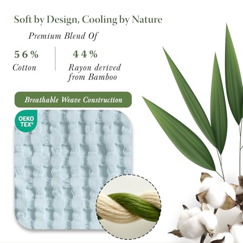 Threadmill Twin Waffle Bed Blanket, Rayon Derived from Bamboo, Light Blue - color: Light Blue, size: Twin (68" x 92")