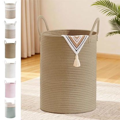 58L Tall Cotton Rope Laundry Basket with Handles, Jute - color: Jute, size: 58L