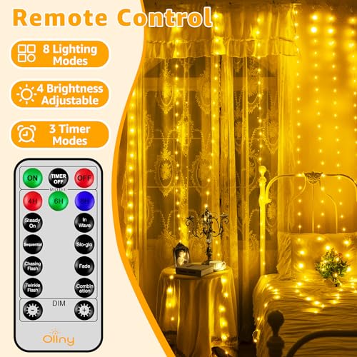 Ollny Curtain Lights 300LED 9.8ftx9.8ft, Connectable IP67 (Warm White) - color: Warm White, size: 9.8 ft