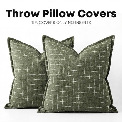 AVOIN colorlife Olive Green Flange Edge Throw Pillow Covers 18x18 Inch 2PC - color: Olive Green, size: 18" x 18" (Pack of 2)