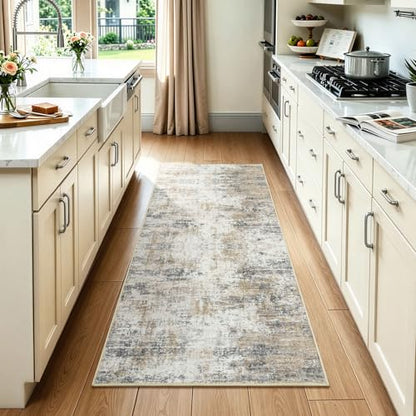 Washable Runner Rug Non Slip 2.6x8 for Kitchen Hallway Entryway - color: Brown, size: 2'6" x 8' (Runner)