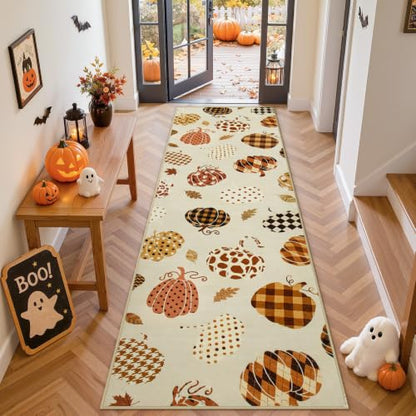 2.5x8 Beige Halloween Fall Pumpkin Hallway Runner Rug for Kitchen Entryway - color: Beige2 - Pumpkin, size: 2'6" x 8' (Rectangular)