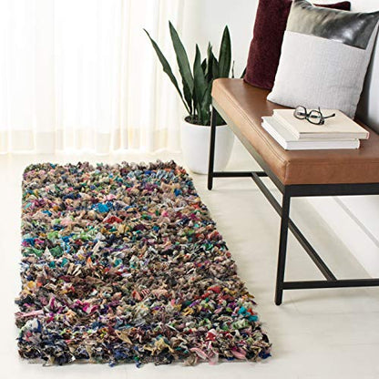 SAFAVIEH Rio Shag Collection Runner Rug - 2'3" x 6', Grey & Multi, Handmade Decorative, 3.5-inch Thick Ideal for High Traffic Areas in Living Room, Bedroom (SG951H)
