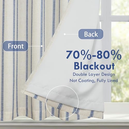 DriftAway Farmhouse Double Layer Linen Blackout Tie Up Curtains Thermal Insulated Vertical Striped Fully Lined Balloon Roman Shade Bathroom Window Adjustable Rod Pocket 45 Inch by 63 Inch Navy - color: Navy Blue, size: 45"W x 63"L (Pack of 1)
