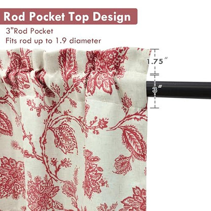 DriftAway Freda Jacobean Floral Linen Blend Blackout Thermal Insulated Energy Saving Privacy Window Linen Curtain Valance Rod Pocket 2 Layers Single 52 Inch by 14 Inch Plus 2 Inch Header Red Beige - color: Red, size: 52"W x 14"L (Pack of 1)