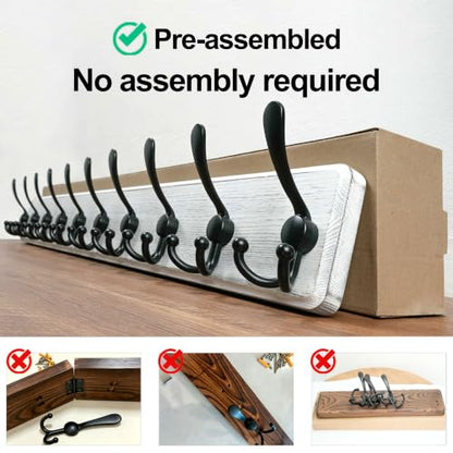 WEBI Coat Rack Wall Mount,38 9/16" Long,10 Hooks,Large Coat Hooks Wall Mounted,Coat Hanger Wall,Farmhouse Wood Hook Rack Rail,Triple Hooks for Hanging Coats,Clothes,Jacket,Black/White - color: White, size: 10 Hooks