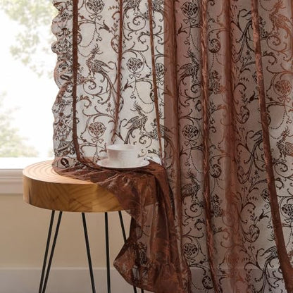 TUDECO Lace Brown Kitchen Curtains 45 Inch Long for Small Window, 2 Panels - color: Brown, size: 59"W x 45"L (Pack of 2)