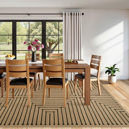 Lahome Tan Rug for Living Room,Geometric 8x10 Washable Nature Easy Jute Rug - color: Brown and Black-rhombus, size: 8 x 10 feet