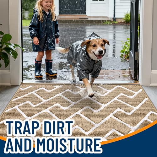 OLANLY Front Door Mat 32x20, Low-Profile Easy Clean Doormat, Beige - color: Beige, size: 32" X 20"