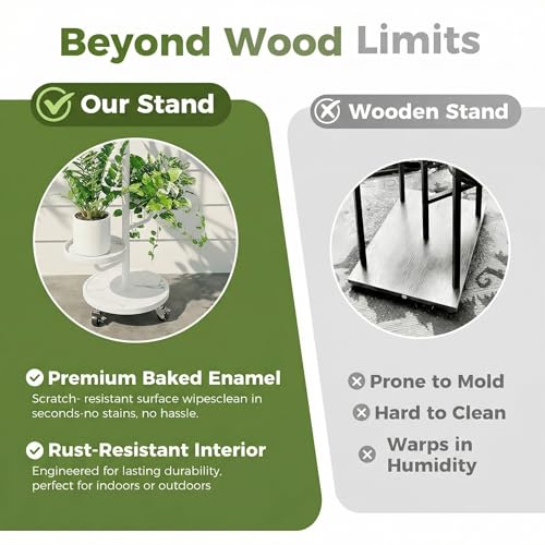Bamworld Metal Plant Stands with Wheels Tall Plant Stand Indoor White - color: White