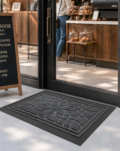 DEXI Front Door Mat Outside Entrance 17x30, Heavy Duty Non Slip, Grey - color: Grey, size: 17" X 30" (Rectangular)