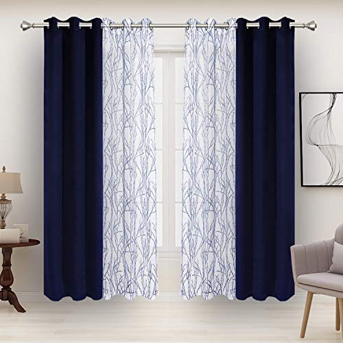 BONZER 침실 거실용 패널 4개 세트 믹스 앤 매치 커튼 - color: 인디고., size: 37"W x 63"L (Pack of 4)