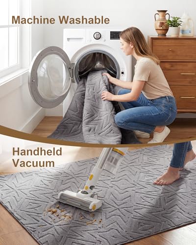 Carvapet 5x7 Area Rug Dark Gray Geometric Washable High Low Pile Carpet - color: Geometric Dark Gray, size: 5' x 7' Rectangular