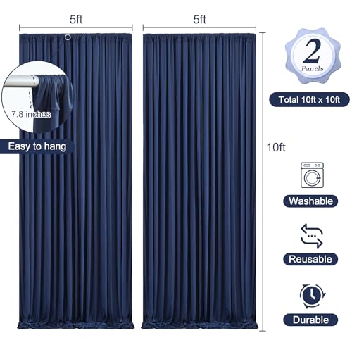 10 x 10 Navy Blue Backdrop Curtains with Lights String for Party - color: Navy Blue, size: W5' x H10'(2 panels)