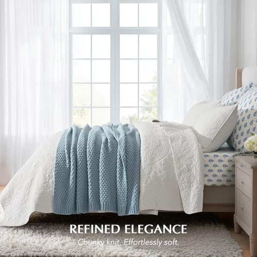 EVERGRACEHOME Chunky Chenille Knit Throw Blanket, 60 x 80, Chambray Blue - color: Chambray Blue, size: 60" X 80"