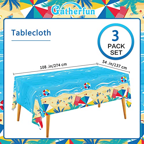 Gatherfun Beach Theme Party Supplies Summer Pool Disposable Tablecloth Plastic Waterproof Table Cover for Hawaiian Party Birthday Decorations, 3 Pack 54X108inch - style: Beach
