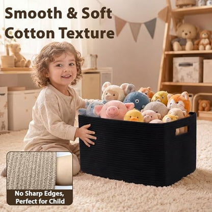 Optish 75L Large Woven Blanket Basket, Storage Basket with Handles, Black - color: Black, size: 22" x 17" x 11.5"(75L)
