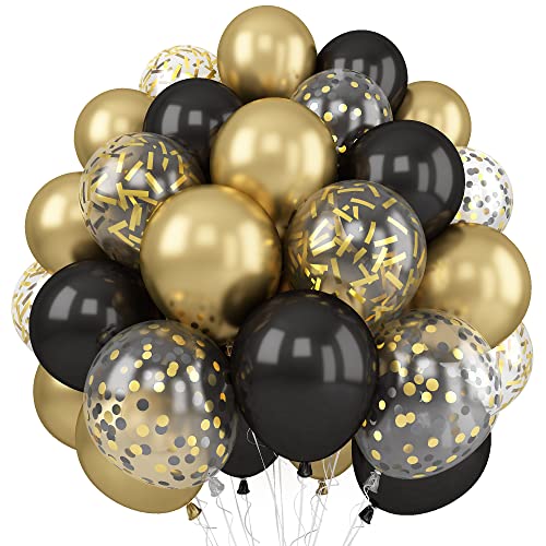 Black Gold Balloons 60 Packs 12 Inch Latex Balloons - color: Black Gold