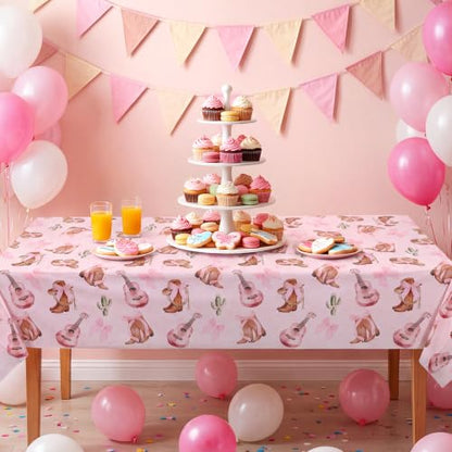 3 Pack Coquette Bow Cowgirl Tablecloths, Cowgirl Birthday Party Supplies - color: Cowgirl