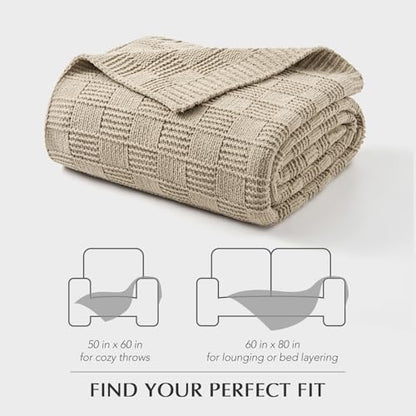 EVERGRACEHOME Modern Checkered Chenille Throw Blanket, 60x80, Sand Dune - color: Sand Dune, size: 60" X 80"